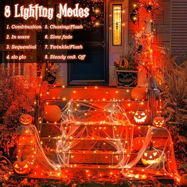 Orange Lights for Halloween Lights String Outdoor Total 100LED 33Ft 8 Modes with Timer Waterproof Battery Operated 16.4Ft*2, 50LED*2 Indoor for Halloween Decor, Orange, 2-Pack