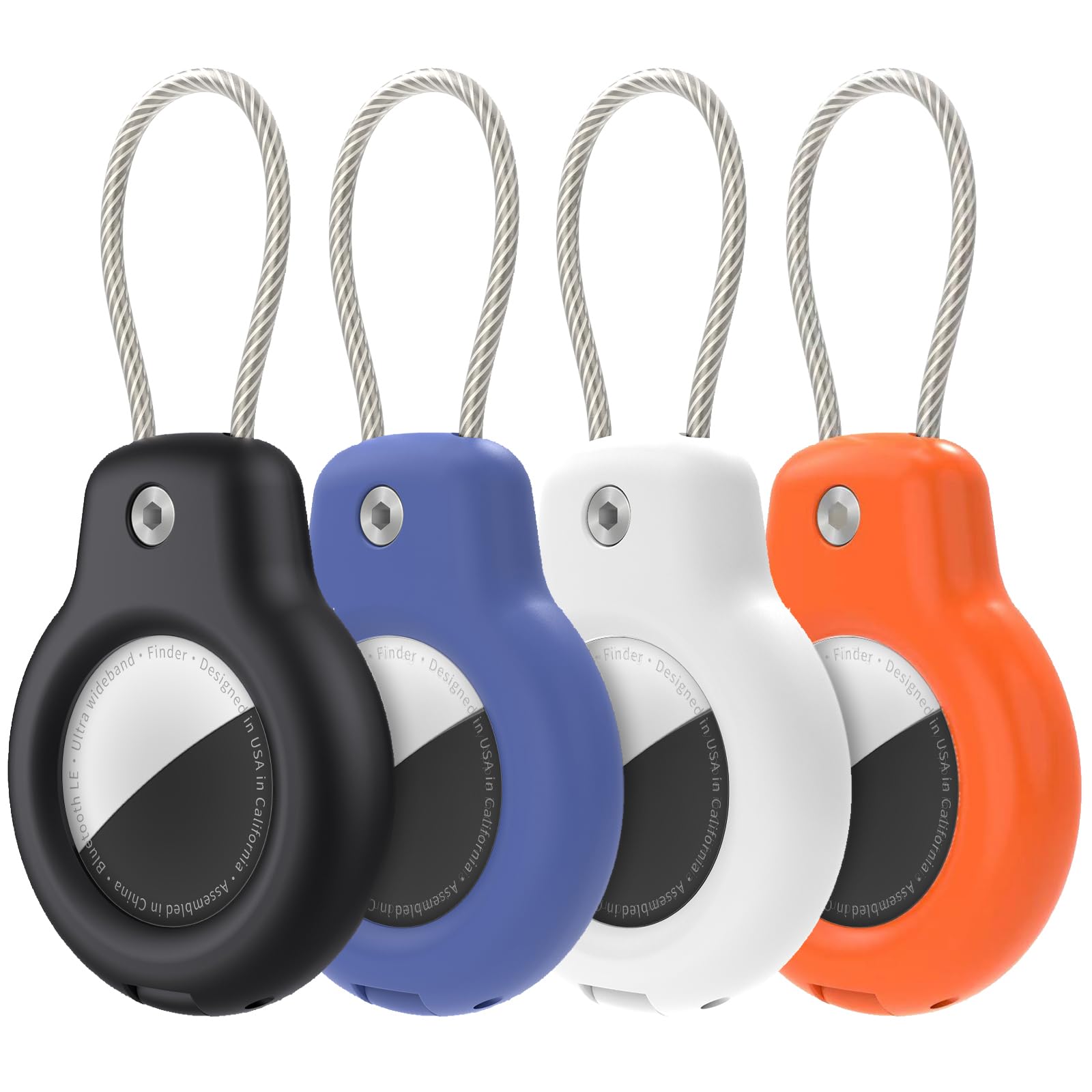 SPGUARD for AirTag Holder Case with Keychain 1st/2nd Air Tags-4 Pack for Apple Air Tag Holder with Wire Cable Lock Key Ring Chain Air Tagholder Accessories for GPS Item Tracker Kids,Keys,Luggage