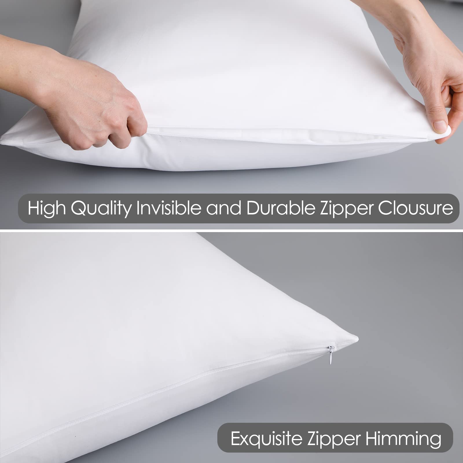 Juego de Protectores de Almohada 100% algodón Egipcio Queen de 2600 Hilos, Tejido de satén Blanco, Fundas de Almohada de fácil Cuidado con Cremallera (2 Unidades, Color Blanco