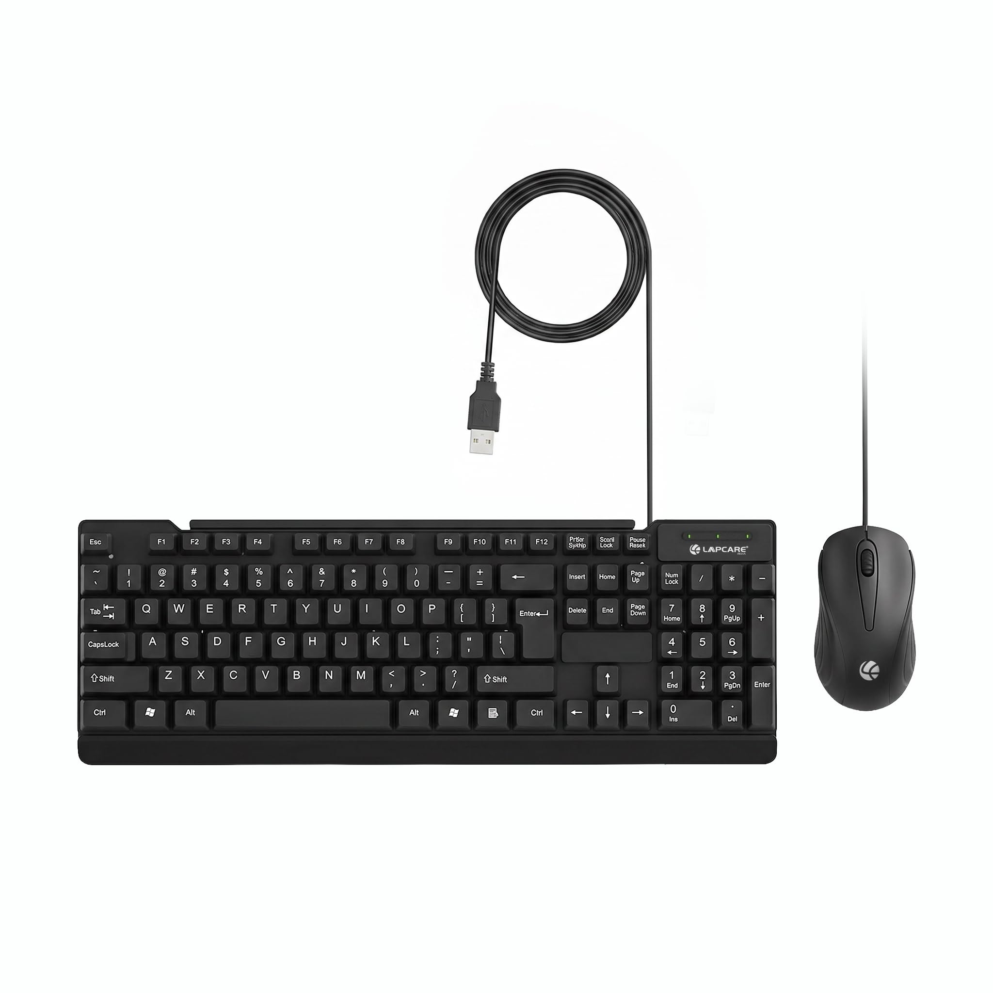 Lapcare E9 Wired Combo-Wired Keyboard and Mouse Set-USB, Ergonomic Design- Black-image-2