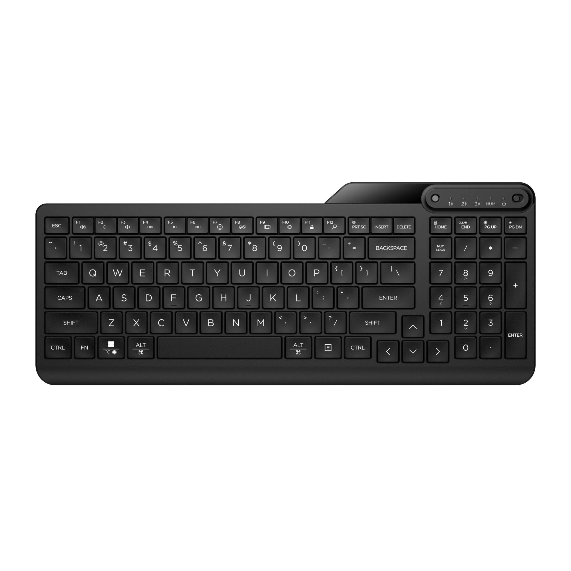 HP 460 Teclado QWERTY Español Multifuncional Bluetooth para PC, Portátil, Smart TV y Consola, 12 Teclas Programables, Teclado Numérico, Recargable, Color Negro