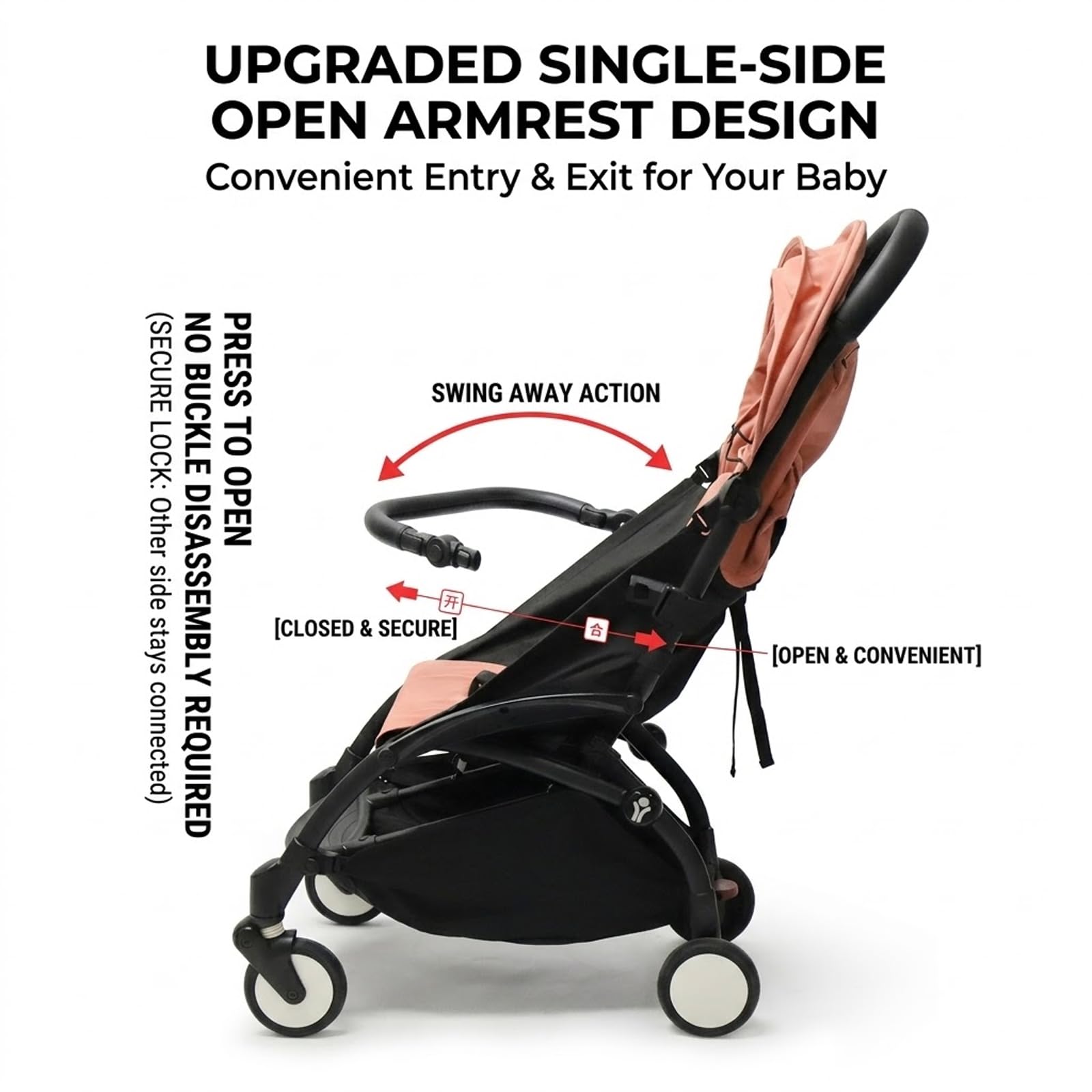 Barra de protección para cochecito, 2 en 1, parachoques de cochecito, se puede utilizar como asa media o delantera, barra transversal compatible con Babyzen YoYo 2 y Yoyo+, PU + hierro