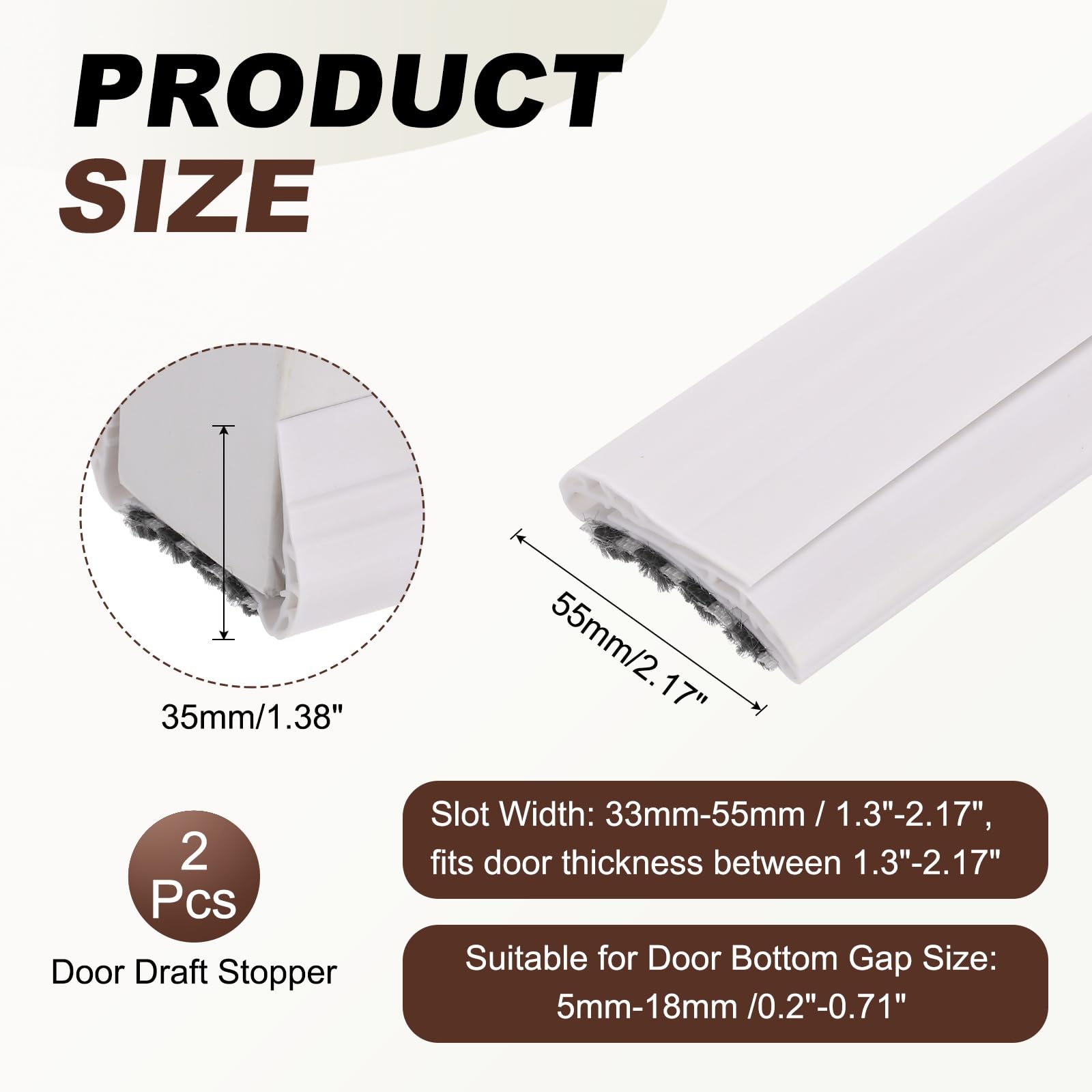 PATIKIL 2 Pezzi 36.6 Pollici Paraspifferi Sotto Porta In PVC Bianco.