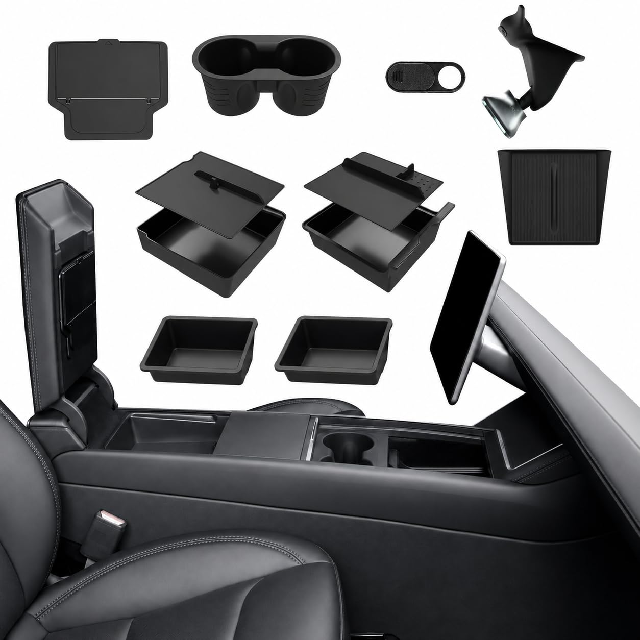 Photo 1 of 10PCS Center Console Organizer Tray for 2025 2026 Tesla Model Y Juniper Accessories, Under Seat Storage Armrest Hidden Storage Box Cup Holder Charger Pad for Tesla ModelY Juniper (Not fit Standard)