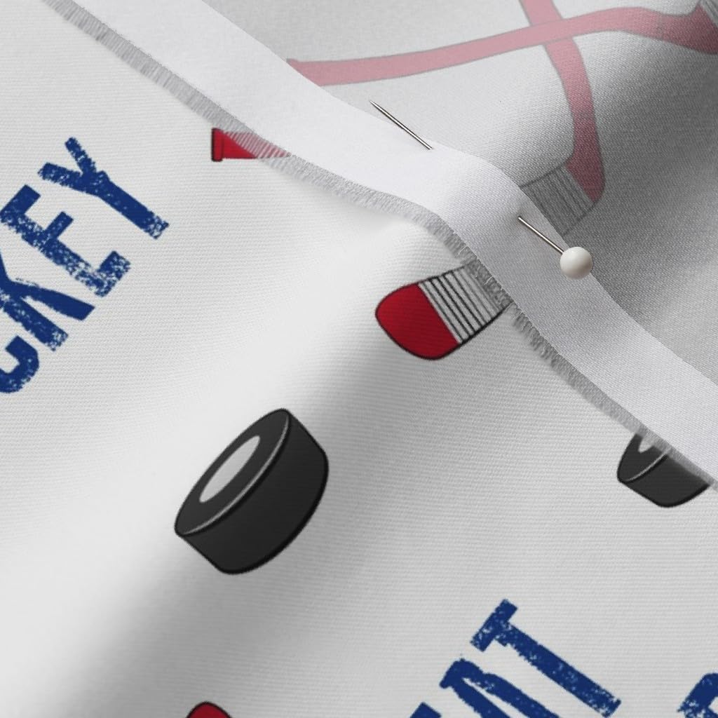 Spoonflower Fabric - Hockey Red Blue Trendy Winter Sport Kids Printed on Organic Cotton Sateen Fabric by The Yard - Sewing Quilting Apparel Home Decor