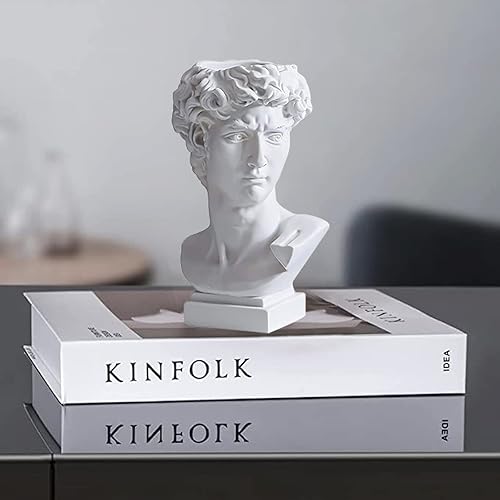 Miniatura 4 de Florero de estatua griega de David de 6.5 pulgadas, maceta de resina para interiores y exteriores, busto de soporte para pinceles de escultura,