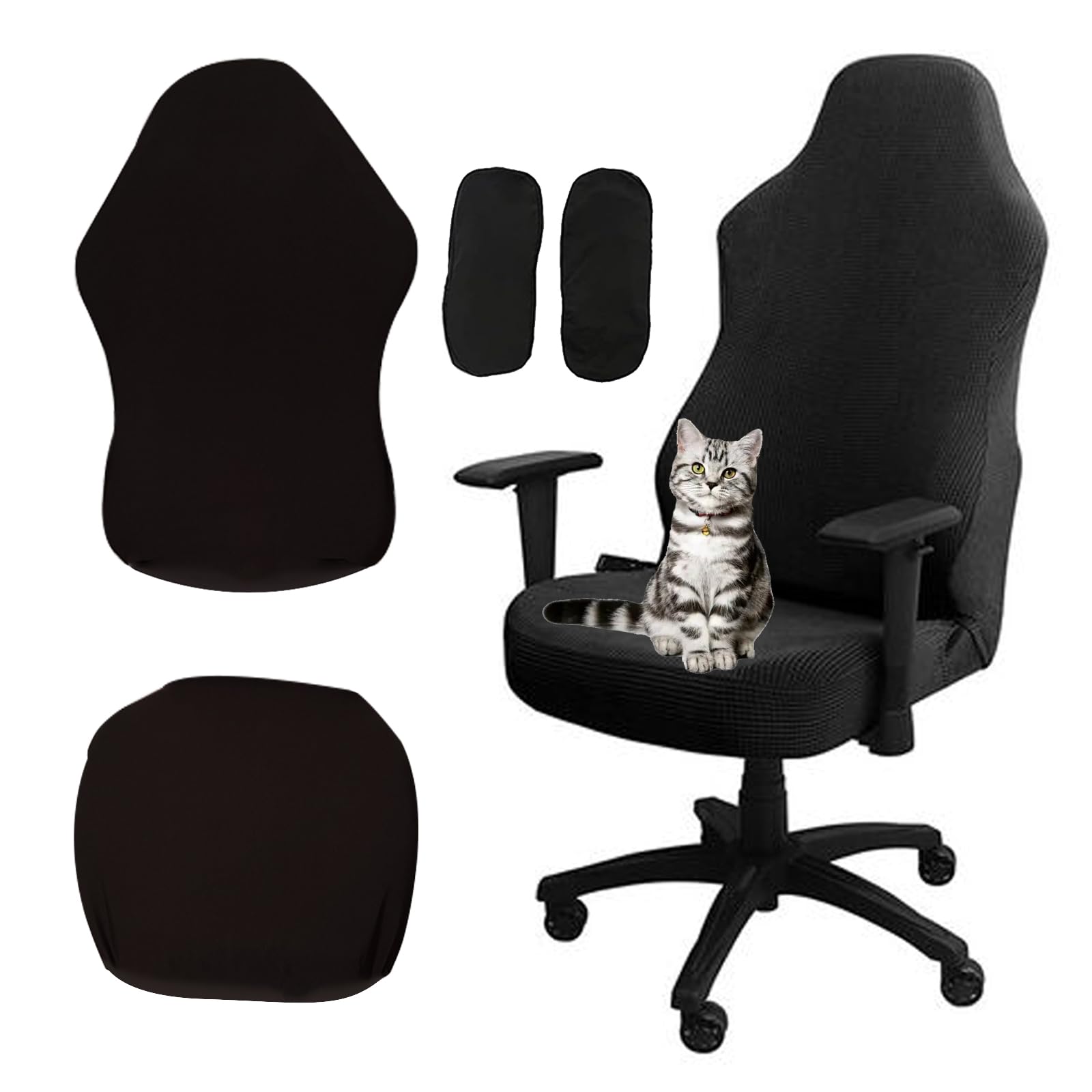 Yixinly Gaming Chair Covers Set of 4, Office Chair Cover, Stretchable Removable Washable Non-Slip Computer Chair Cover Gaming Chair Swivel Chair (Black)