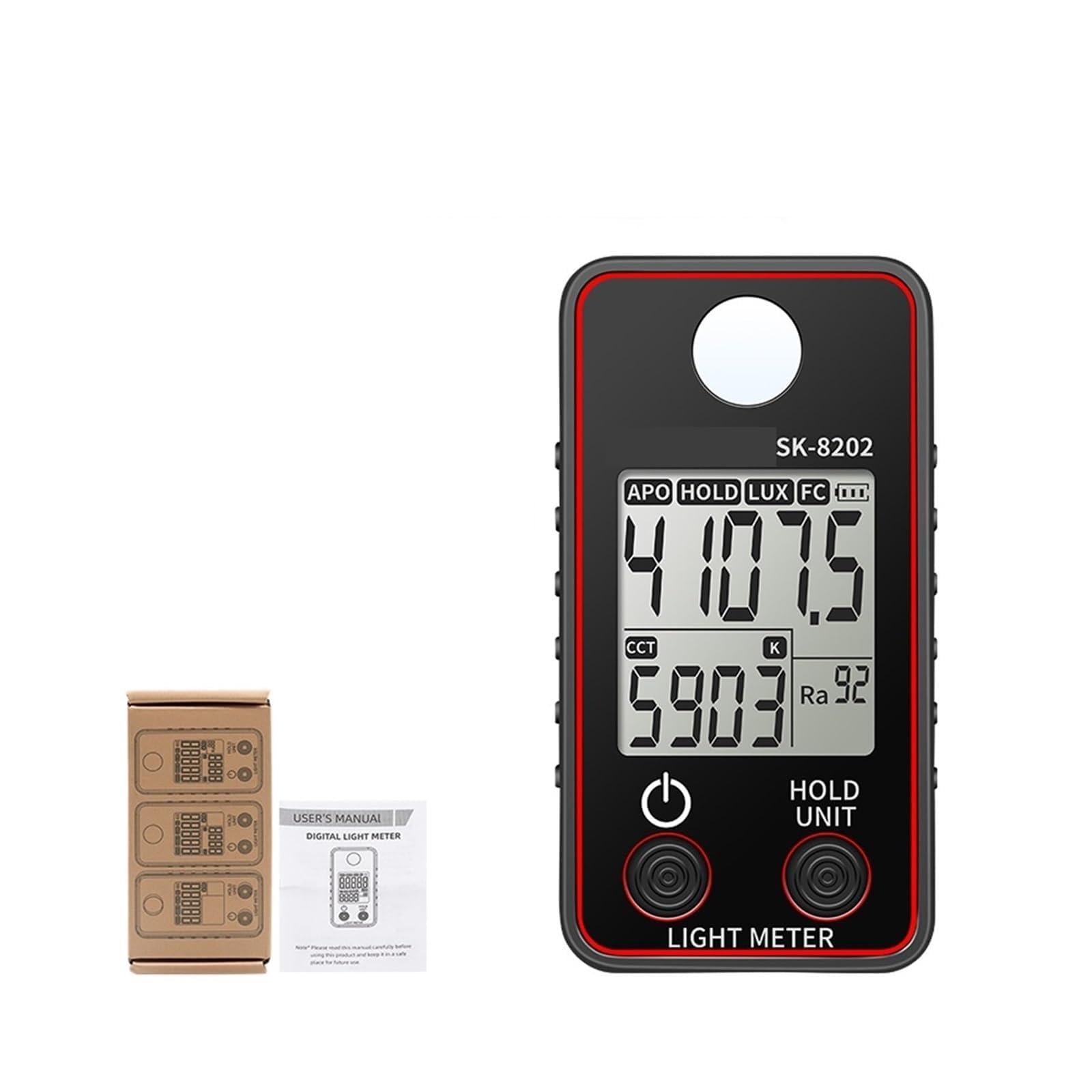 Digital Light Meter, High Precise Illuminance Meter Color Temperature Meter 0.5-300000 LUX LED Illumination Test Meter Photographic Luminance Measure(SK-8202)