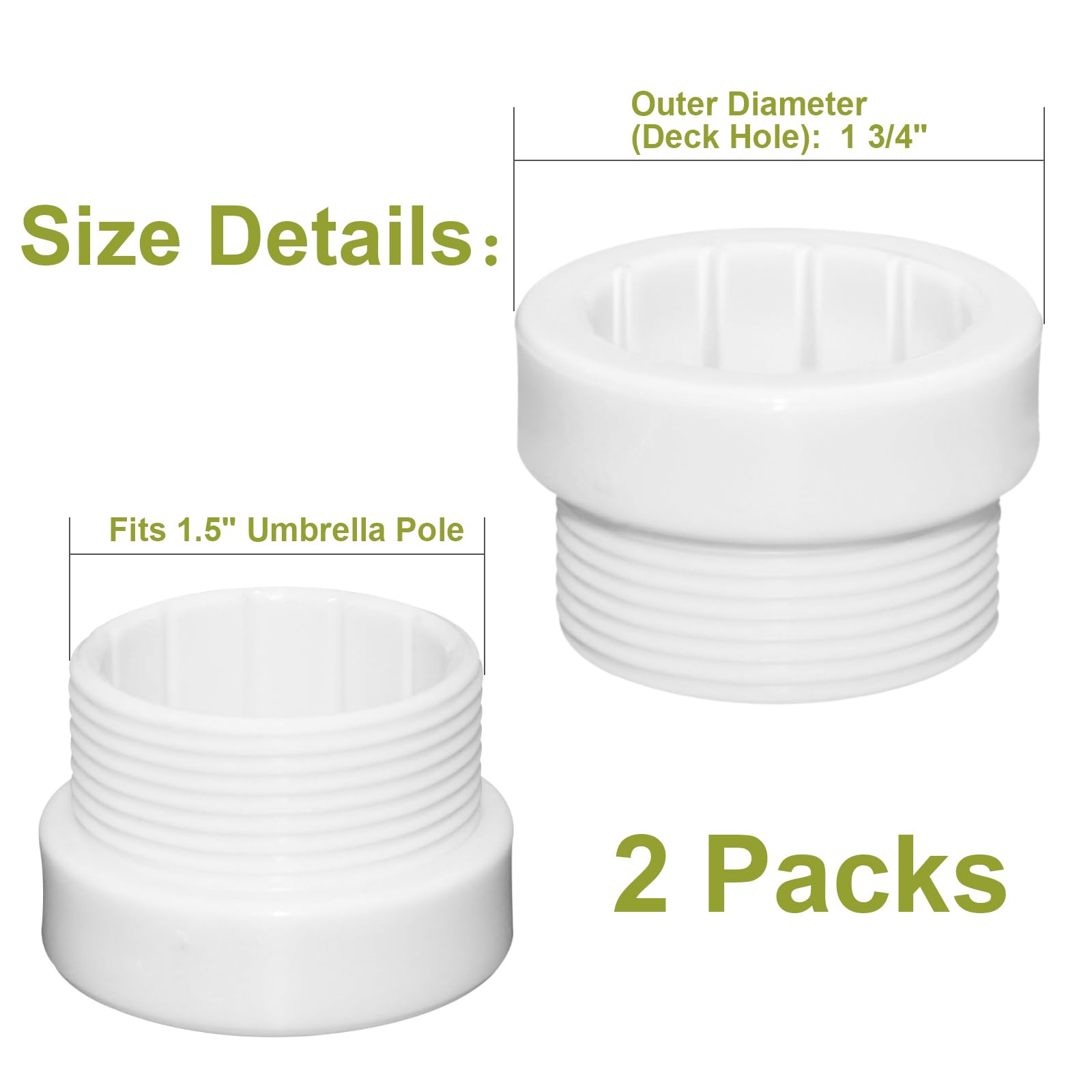 Chistepper 2 Pieces Pool Umbrella Stabilizer Adapter Pool Umbrella Sleeve Threaded Adapter Sleeves Umbrella Pole Stabilizer Sleeves for Outdoor Patio Deck 1 3/4
