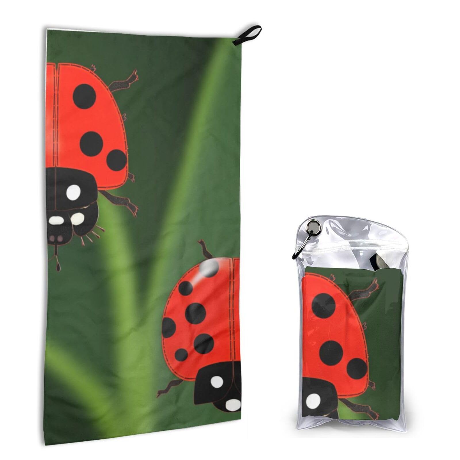 BWWHCCTI Quick Dry Hand Towel With Bag - Ladybug print Printed Super Absorbent Face Cloth Microfiber Travel Sports Towels 40x80cm