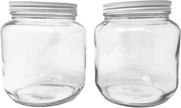 2 Pack 64 oz Glass Half Gallon Jars with White Metal Lids, Large Clear Round Storage Containers for Pantry Organization, Dry Food, Crafts & Kitchen Storage