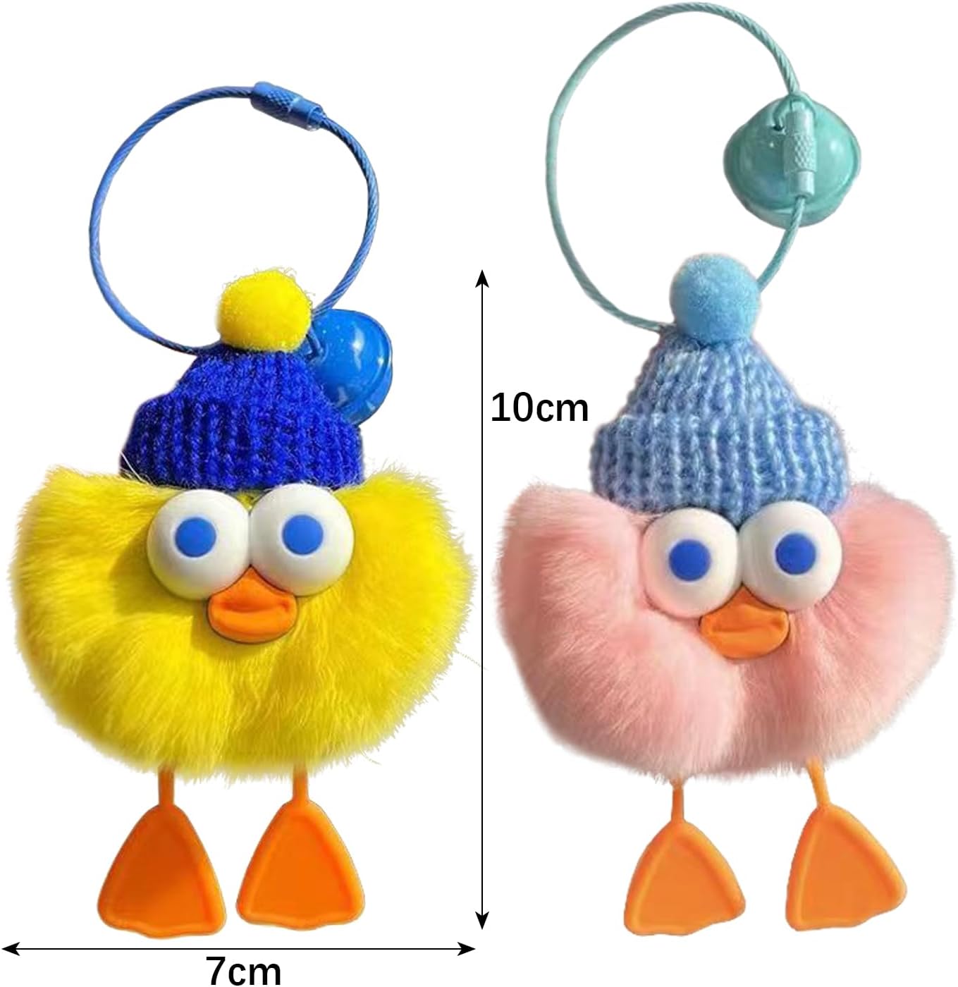 2P cartoon pendant keychain, cute plush car keychain, bag pendant with bell - Image 2