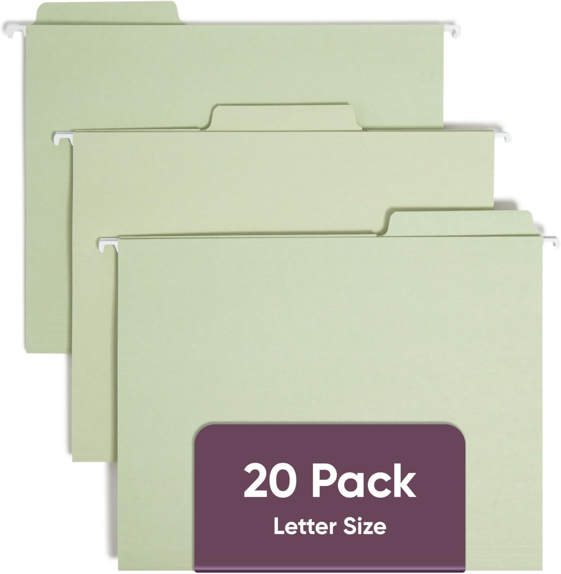 Smead FasTab Hanging File Folder, 1/3-Cut Built-in Tab, Letter Size, Moss, 20 Count (64082)