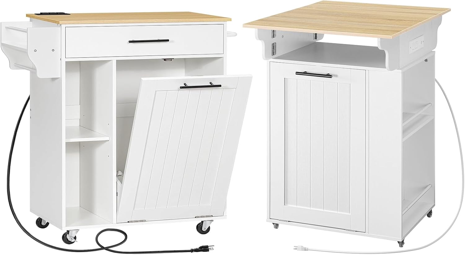 HOOBRO Kitchen Island with Trash Can and Island Bundle, Rolling Cart on Wheels, for Kitchen and Dining Room, WN80UZD01G1-WN33UZD01