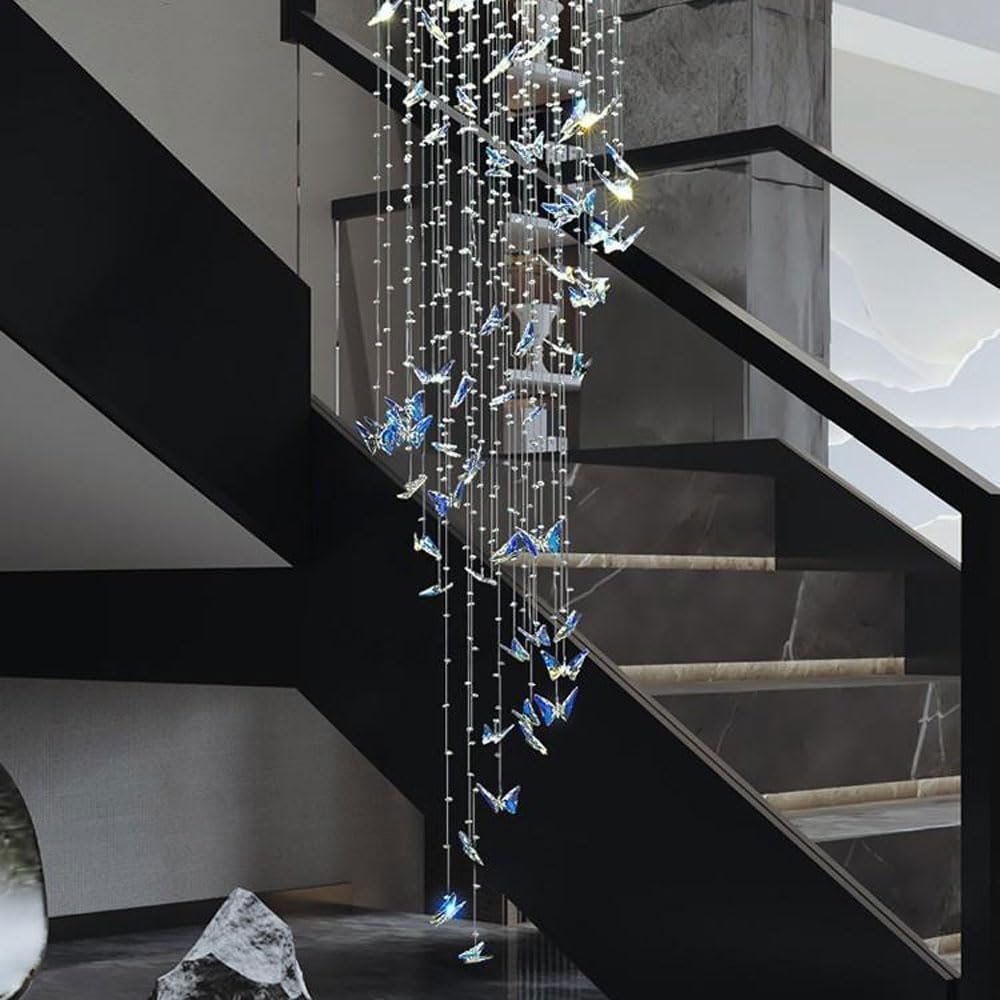 62,9-Zoll-Kronleuchter für hohe Decken, 7-Licht-Kristall-Pendelleuchte im Spiraldesign, große Moderne Deckenbeleuchtung für Treppen, Foyers, Wohnzimmer, Wohnzimmer, Schlafzimmer