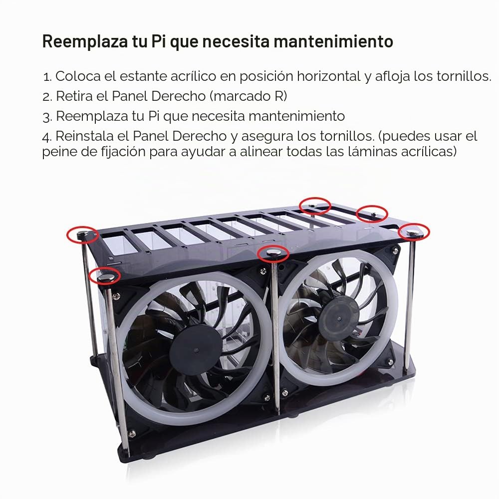 GeeekPi Caso de Cluster Raspberry Pi 8 Capas Apilable con Ventilador 120mm RGB LED 5V para 4B/3B+/3B/2B/B+ y Jetson Nano