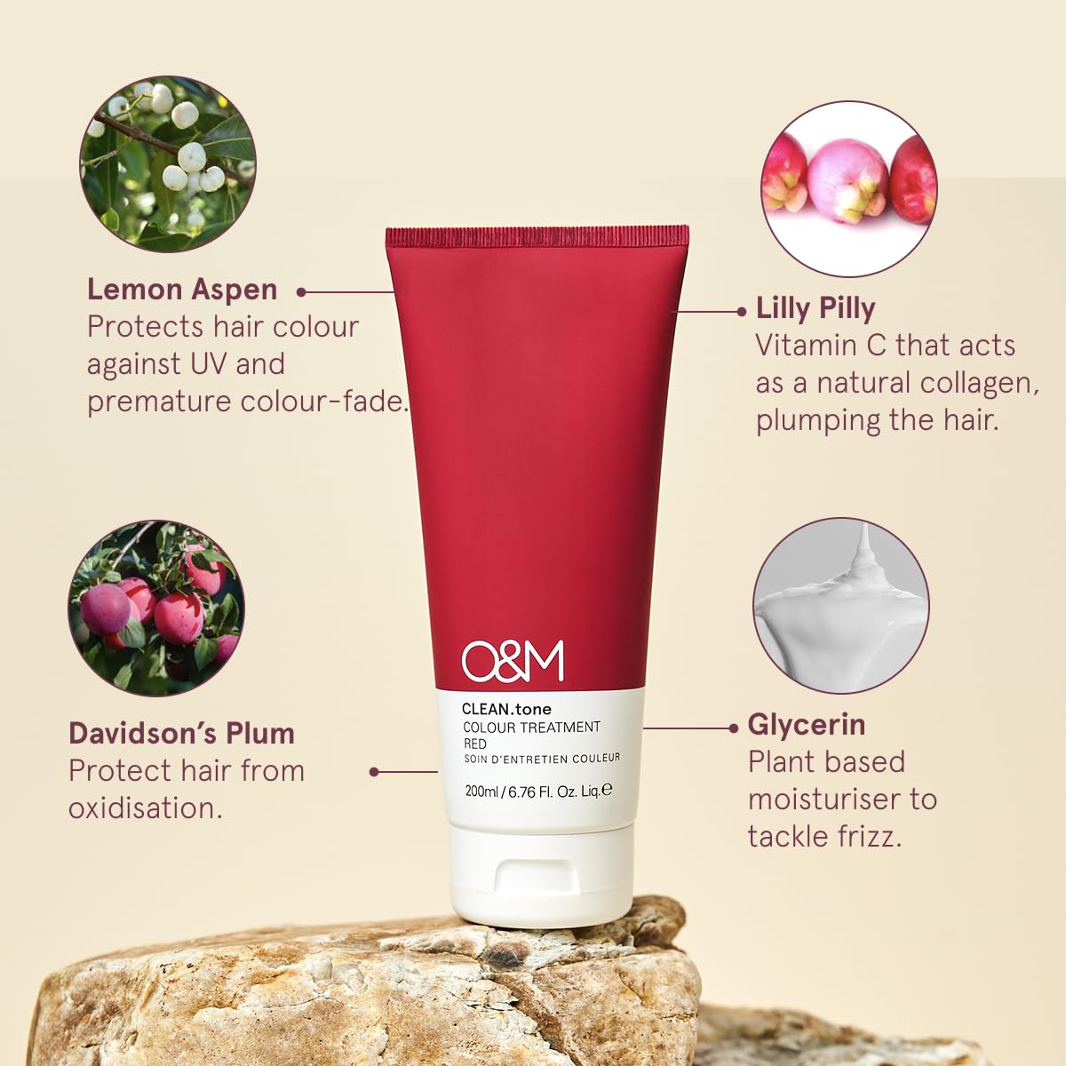 O&M CLEAN.tone Red Masque capillaire cheveux bruns châtain clair 200ml vegan sans sulfates silicones