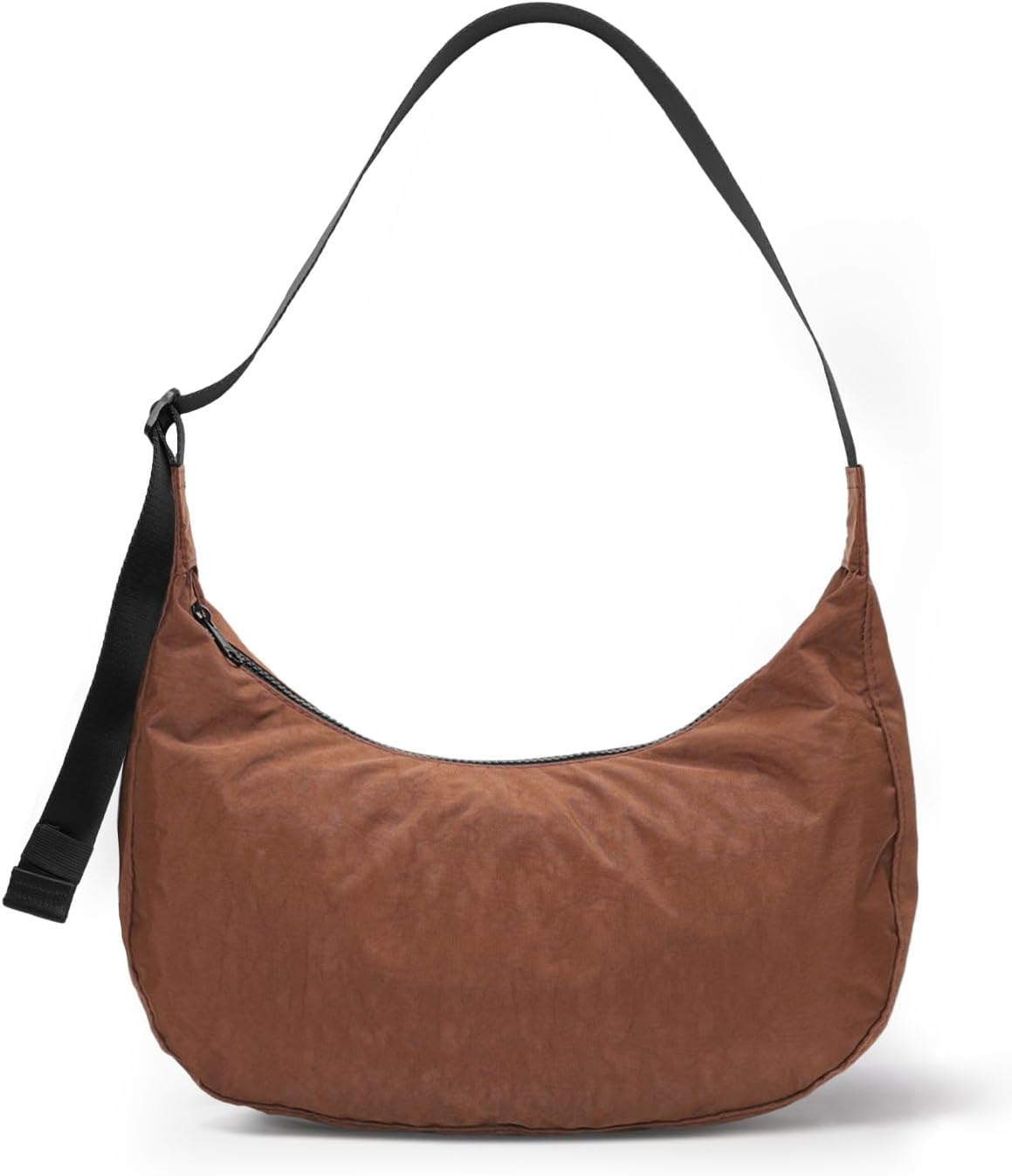 Medium Nylon Crossbody Crescent Bag: Slouchy Style Shoulder Casual with Adjustable Strap - Environmentalist - Commuting Work Medium Medium-brown