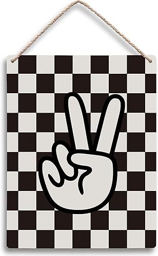 FUGWN Letrero de madera para colgar en blanco y negro a cuadros de 8 x 10 pulgadas, decoración de tablero de ajedrez negro para el hogar, habitación