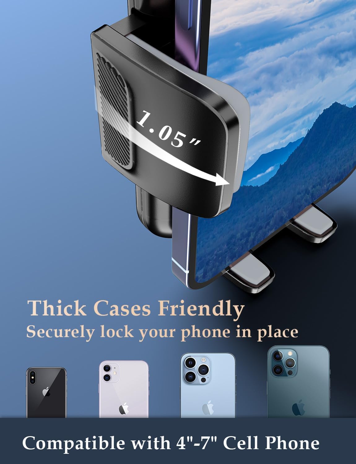 Phone Mount for Car Vent: [Never Blocking] Air Vent Cell Phones Holder for iPhone & Samsung Android Smartphone [Thick Cases Friendly] Hands-Free Auto Mobile Phone Stand (Gray)