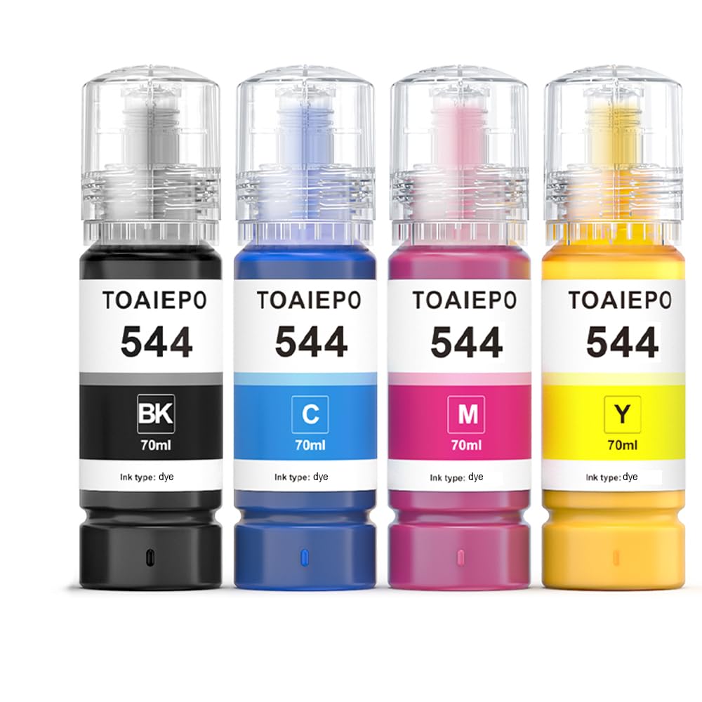544 Ink Bottle Replacement for Epson 544 Ink Refill Bottles Work with Epson Ecotank L3250 L3210 L3110 L1250 Printer, 4 Pack