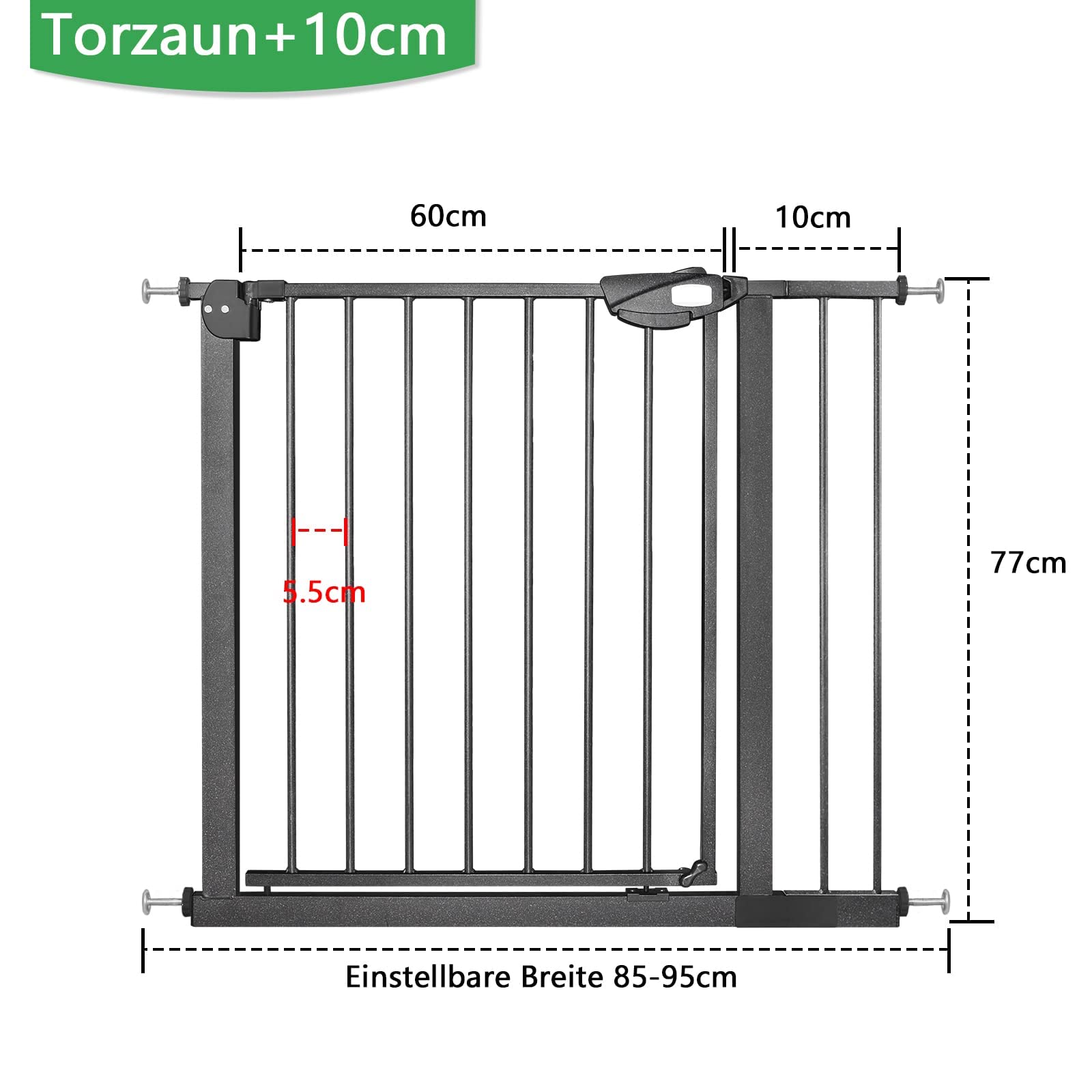 UISEBRT, Griglia protettiva per porta, senza foratura, adatta per bambini, con chiusura automatica, in metallo, nero, larghezza: 85-95 cm