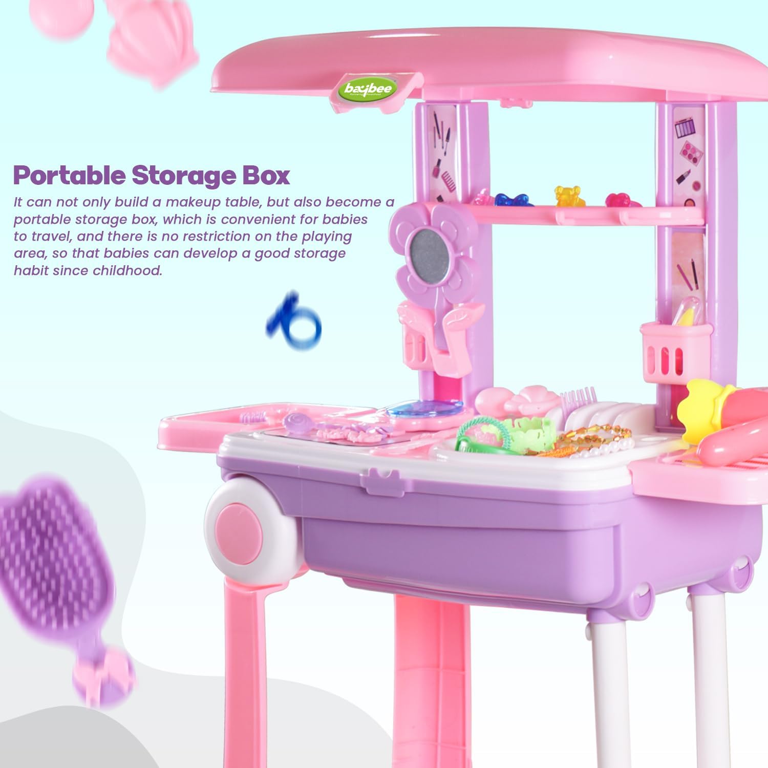 Baybee 3 in 1 Beauty Makeup Kit Set Toys for Kids Girls, Convertible Dressing Table & Suitcase, Pretend Role Play Toys with Make up Table Accessories Playtoys Sets for Baby Girl Age 3-8 Years Old 2