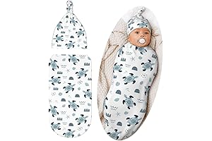 Sea Turtle Baby Stuff Swaddle Blanket Set with Beanie Hat & Turtle Bathrobe