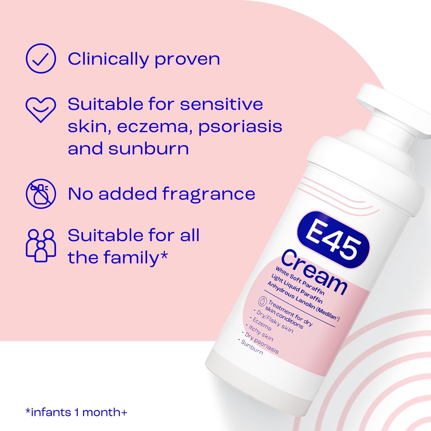 E45 Moisturising Cream 500g - Emollient Lotion for Dry, Itchy & Sensitive Skin - Soothing Eczema Relief Cream - Non-Greasy, Fast Absorbing, Dermatologically Tested Formula — view 5