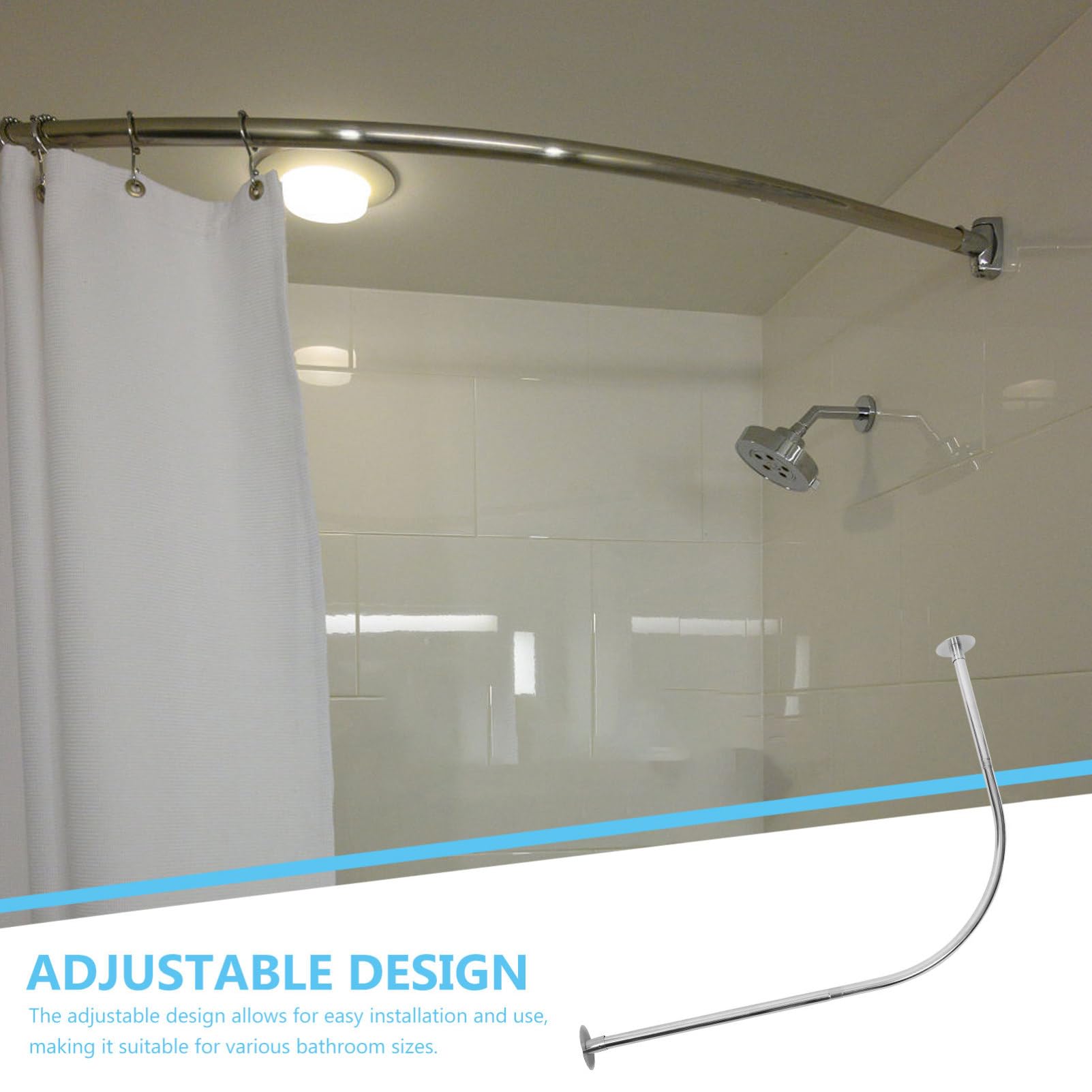 Inoxidable Barra Plata Extensible Ducha Curva de Acero