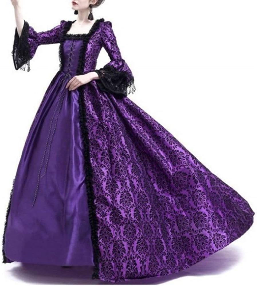 Generic Medieval European Aristocratic Tunic Dress for Women Lantern Sleeve Dressy Maxi Dresses Victorian Rococo Cover Up