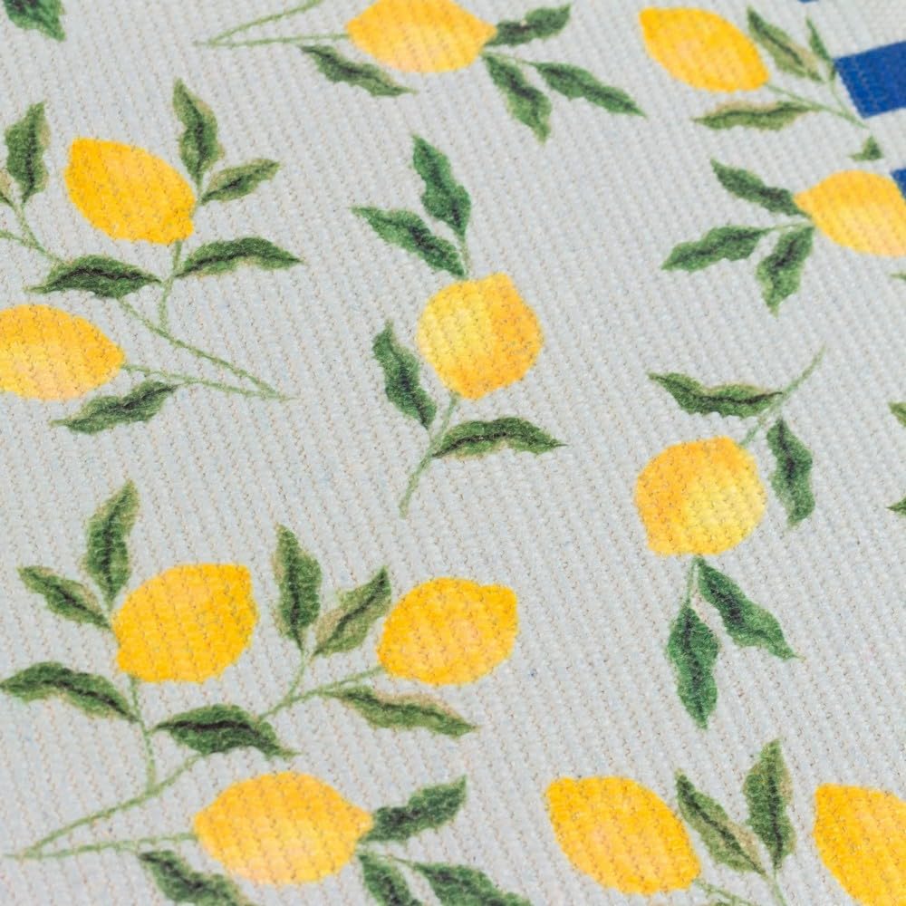 furn. Lemons Placemats - Washable Striped Mediterranean Fruits Set of 4 Quick Drying Table Mats (Blue - 46x36cm)