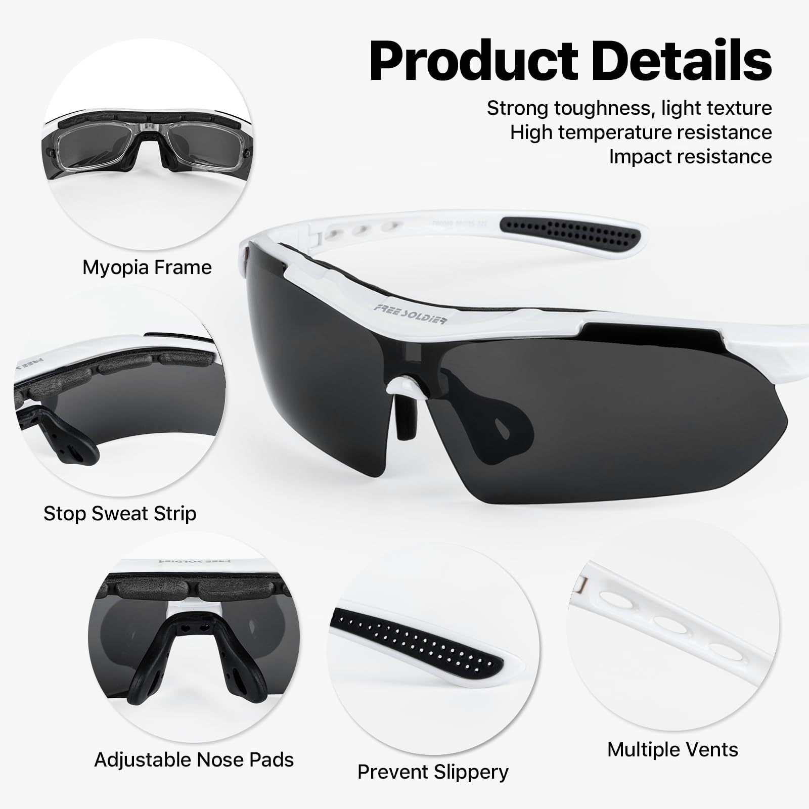 FREE SOLDIER Occhiali da Sole da Uomo Polarizzati 5 in 1 Occhiale Ciclismo MTB Softair Occhiali Tattici Militari Anti-UV400 Protezione per Ciclismo, Corsa, Pesca, Guida, Sport All'aperto