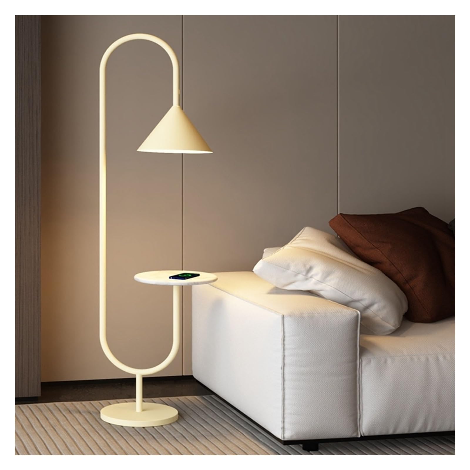 LJHFG63KUYT Standing Lamps Floor Lamp with Shelf, End Table Arc, Functional Bedside Lamps with Marble Decorate(White)
