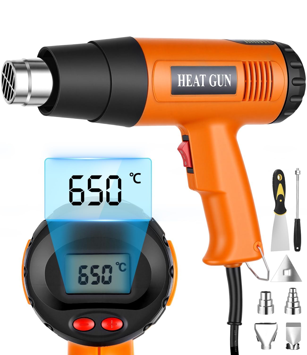 Décapeur Thermique 2000W 50-650℃ Pistolet à Air Chaud 2 Débits Protection Surcharge 6 Accessoires