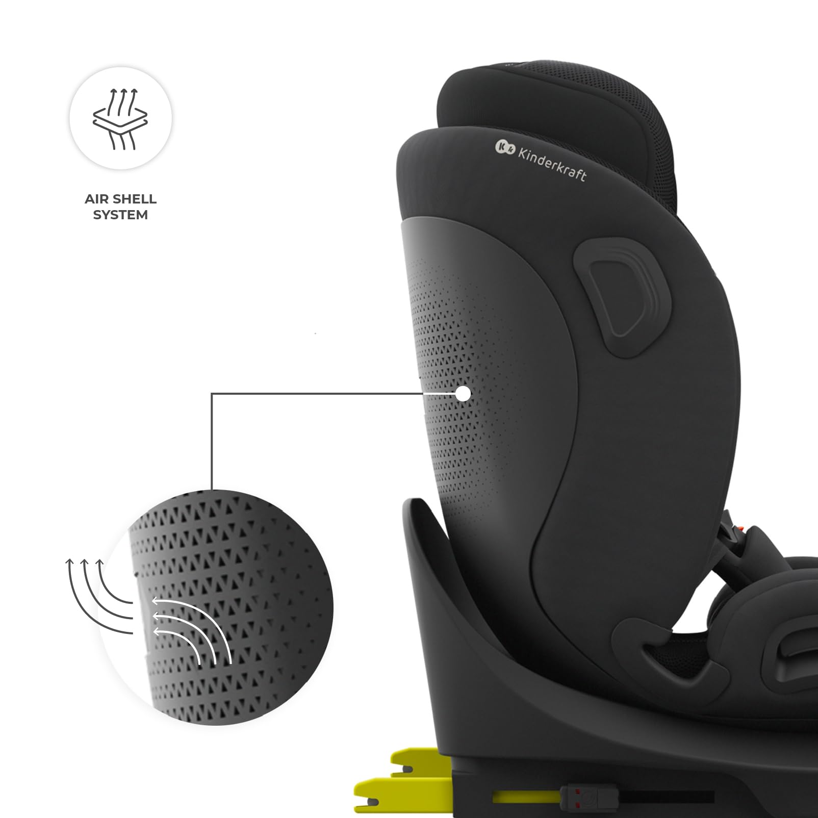 Kinderkraft I-360 2 PRO, fotelik samochodowy i-Size 40–150 cm, obracany 360°, ISOFIX, tyłem i przodem, H-GUARD+, SPS+, EASY SPIN PRO, EASY GROW, od narodzin do 12 lat, Czarny