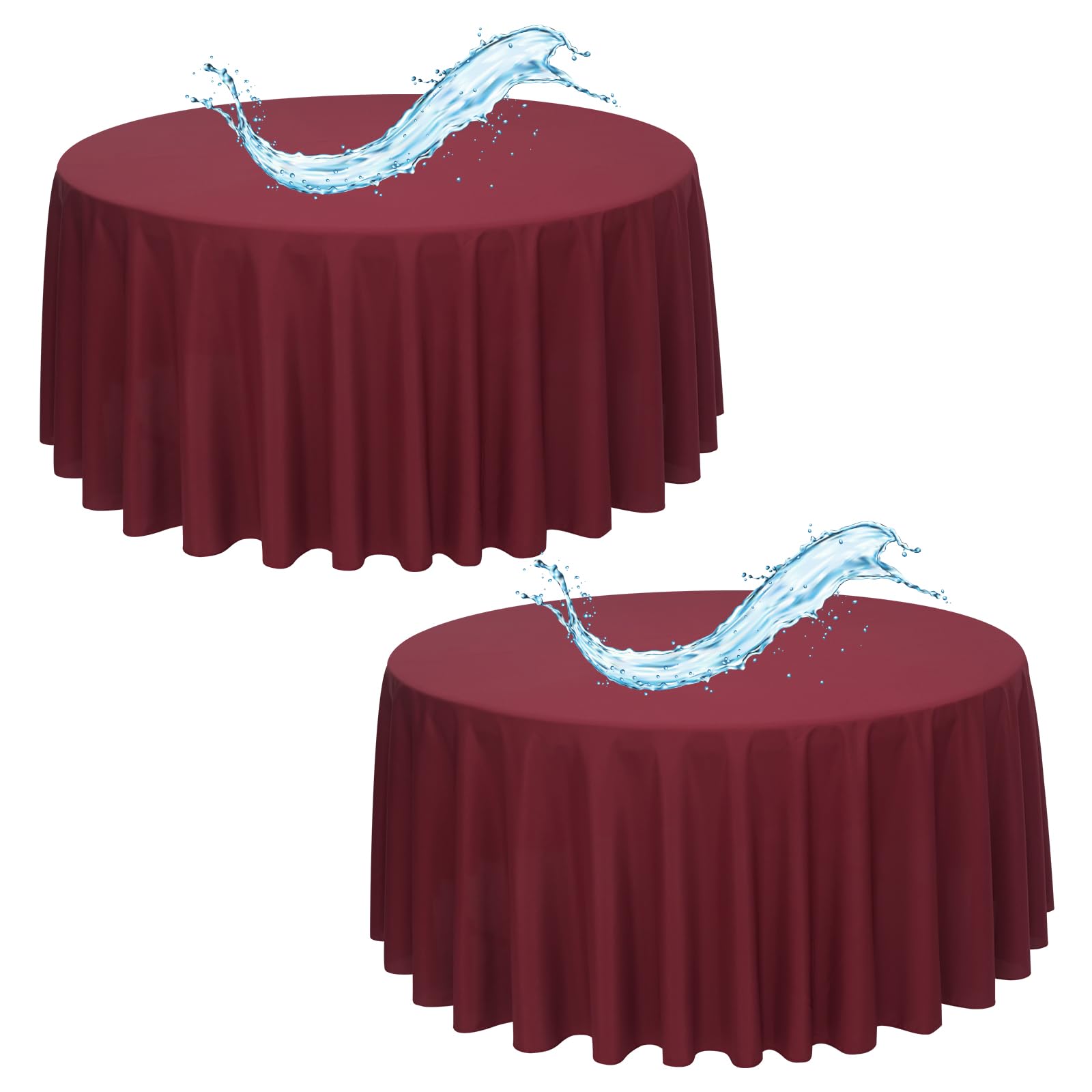 2 Pack Burgundy Round Tablecloth 229CM/90Inch Burgundy Tablecloths Waterproof Polyester Table Cloth for Round Tables Stain and Wrinkle Resistant Washable Fabric Table Cover for Party Wedding Dining