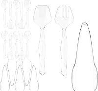 R-KAY 18-Piece Clear Plastic Serving Utensils Set: 6 Heavy Duty Spoons, 6 Tongs, 6 Forks for Parties & Buffets
