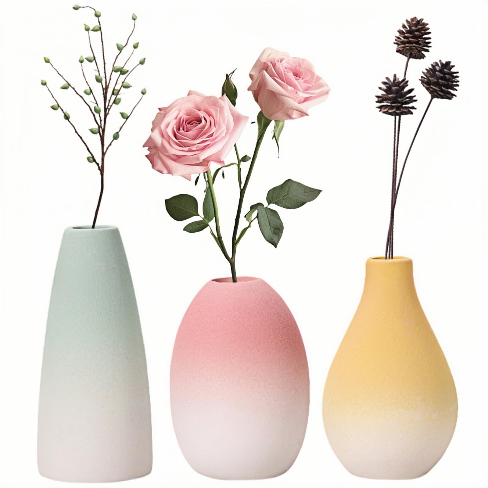 Ceramic vase Set-3 Small Flower vases for Decor Ceramic Bud Vase Set, Home Decorative Vase