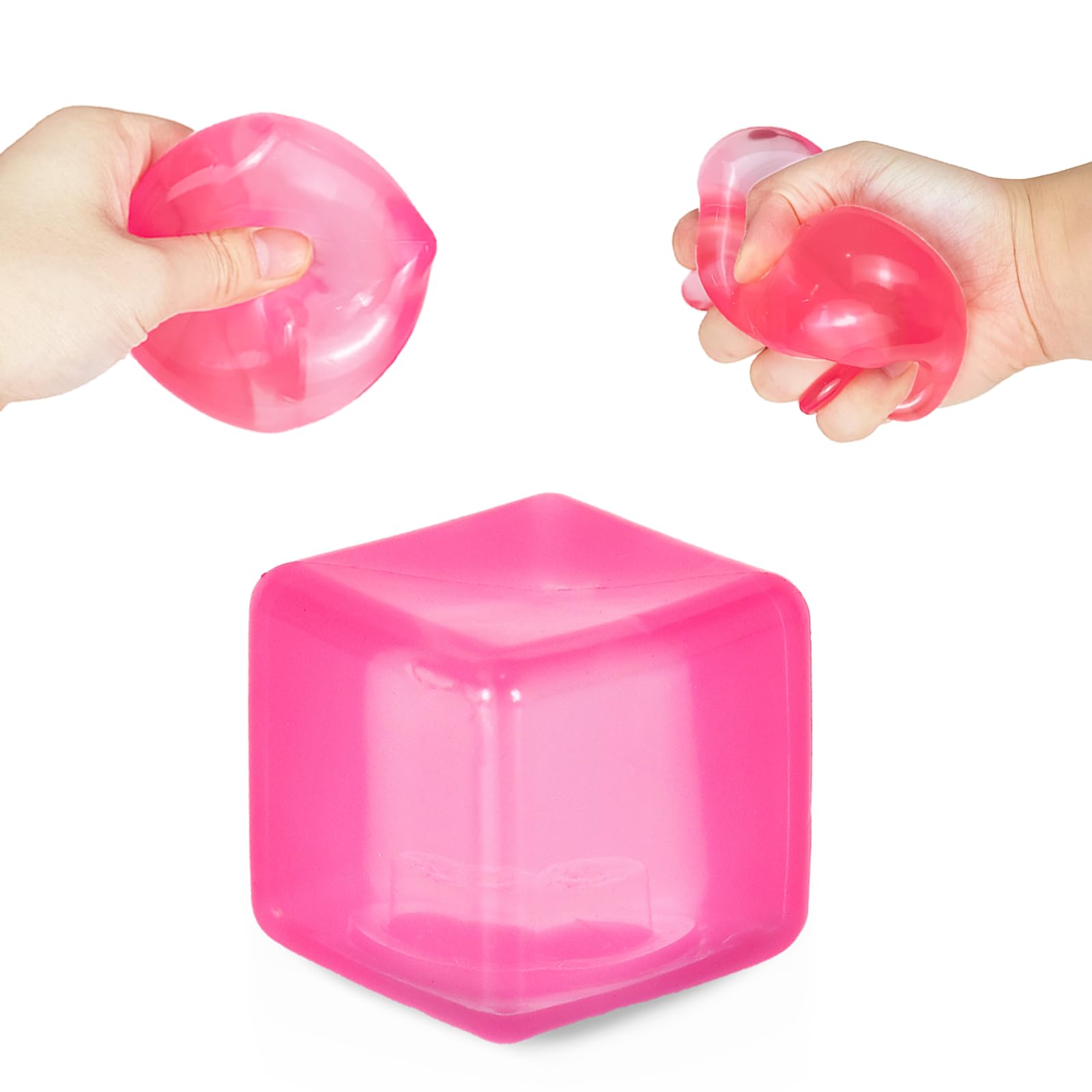 Jiezipaeasy Ice Cube Stress Ball 5cm（1.98"）, Squishy Fidget Toy for Adults & Kids, Soft Sensory Squeeze Toy for Stress & Anxiety Relief, Blue Stretchy Desk Toy, Durable Non-Sticky Design (Pink)