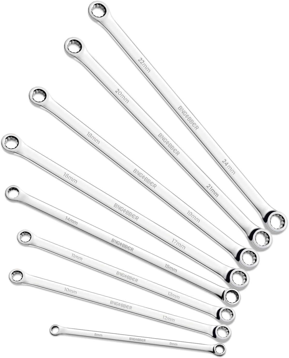 Set di 8 chiavi a doppio occhio miste, chiave poligonale extra lunga 8-24 mm
