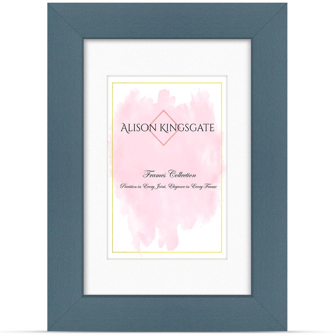 Alison Kingsgate A4 Navy Blue Picture Frame with A5 Mount - Engineered Wood Photo Frame with Precision Cut Cardboard Mount - Ideal for Posters -Sizes & Colours Available โ image 1