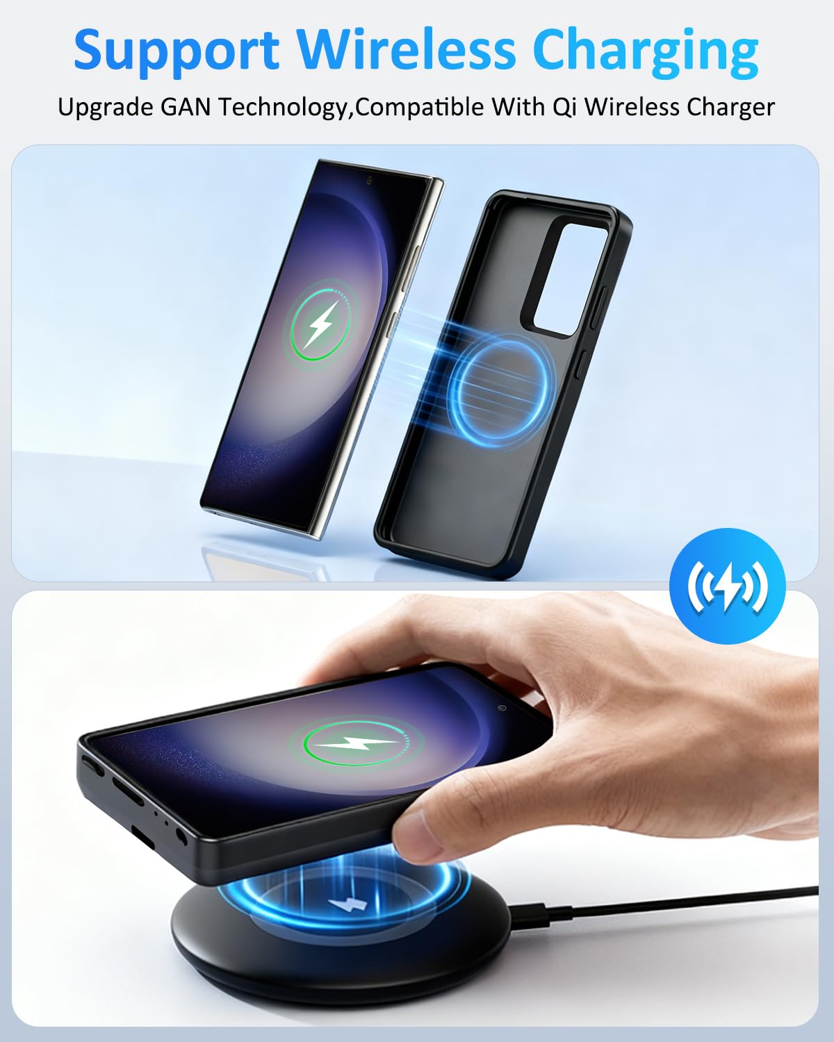 Funda de batería para Samsung S23Ultra/S22Ultra (6.8 pulgadas), 16000 mAh, ultrafina, de alta capacidad, magnética, recargable, carga extendida, cargador portátil, color negro