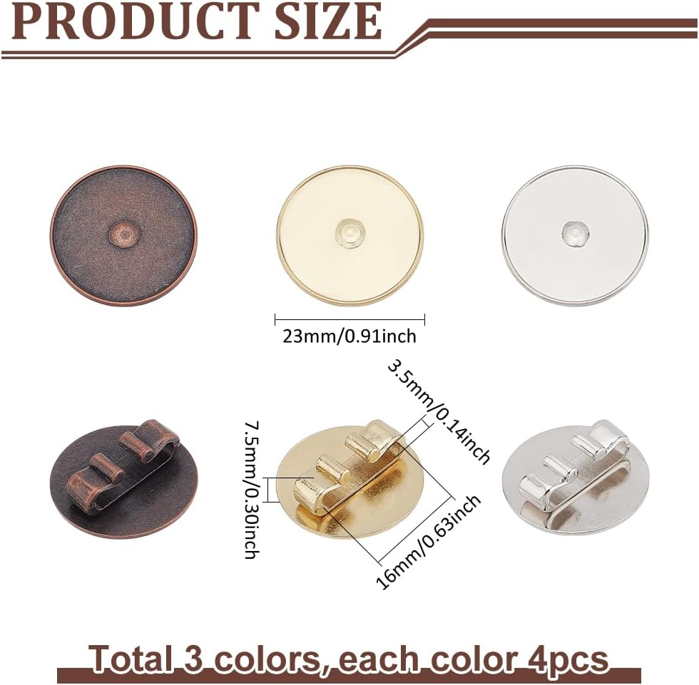 PH PandaHall 12pcs Bolo Tie Tips 3 Colors Bolo Tie Clip Alloy Round Bolo Tie Slides Blank 0.9inch Bolo Tie Buckle Replacement Accessories for 3mm Leather Cord DIY Bolo Tie Necktie Necklace Making