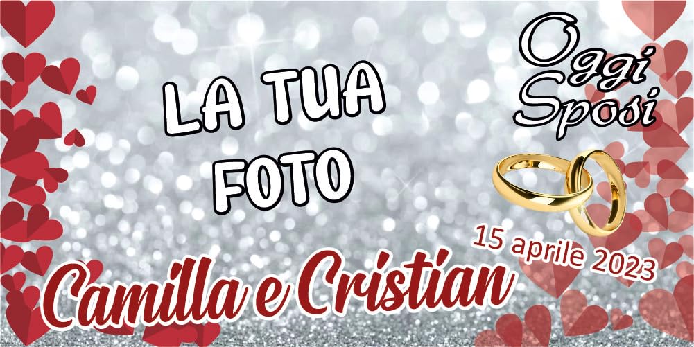 STRISCIONE FONDALE MATRIMONIO - OGGI SPOSI CON FOTO - IN CARTA O IN BANNER PVC ANCHE DA ESTERNO GARANZIA 5 ANNI (300X100, BANNER)
