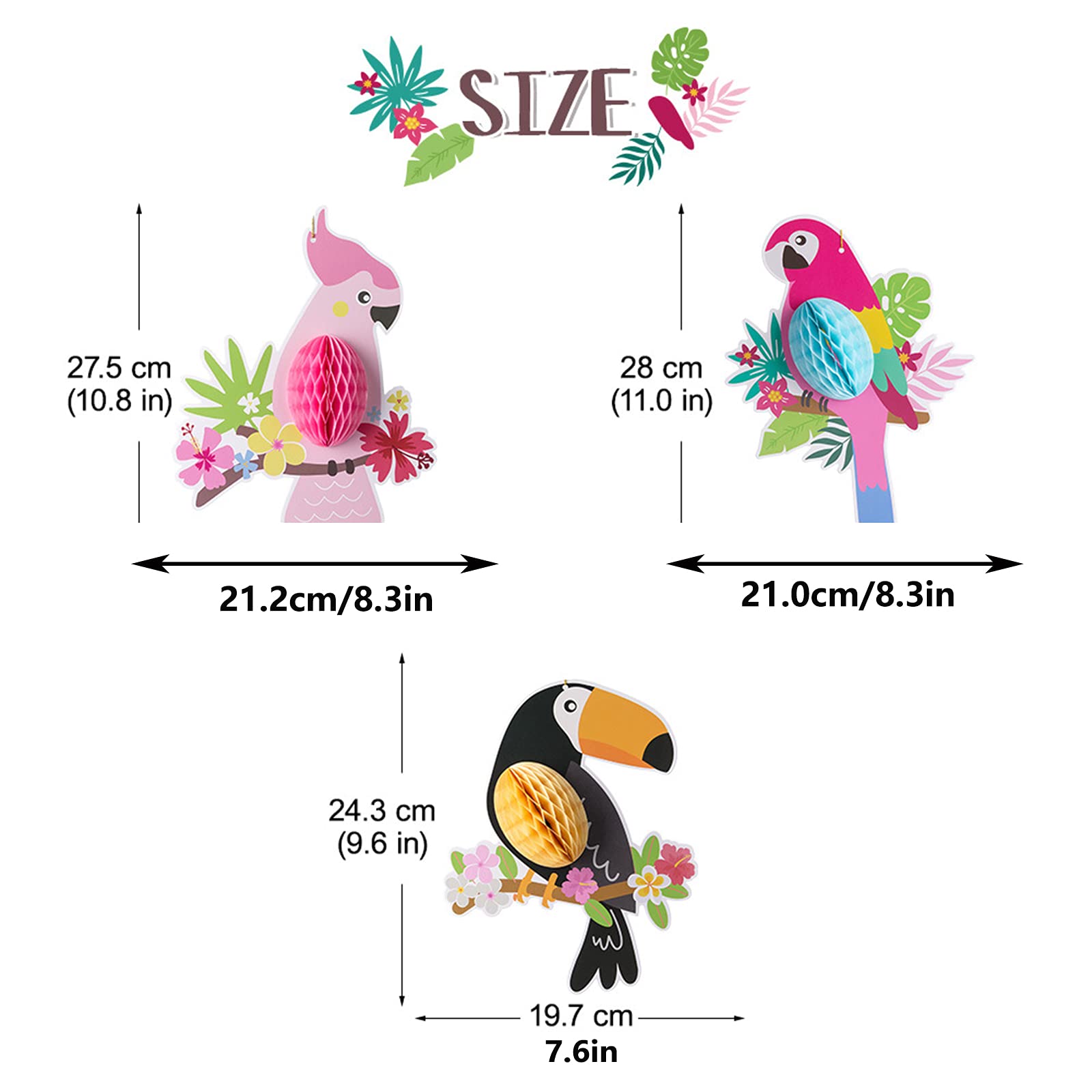 6 Decorazioni Uccelli Tropicali Pappagallo Hawaii: Addobbi Per Feste Estive A Tema, Appendini In Cartone 3D - 2