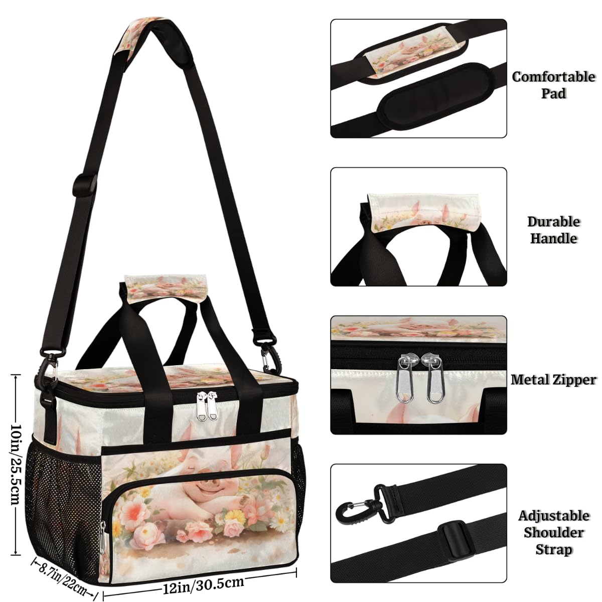 Pig Insulated Picnic Backpack Lunch Box for Women Men Picnic Basket Tote Lunch Bag Picnic Bag Portable Lunch Bags for Picnic, Beach, Work, Trip,Office, Camp Sleeping Piggy Piglet