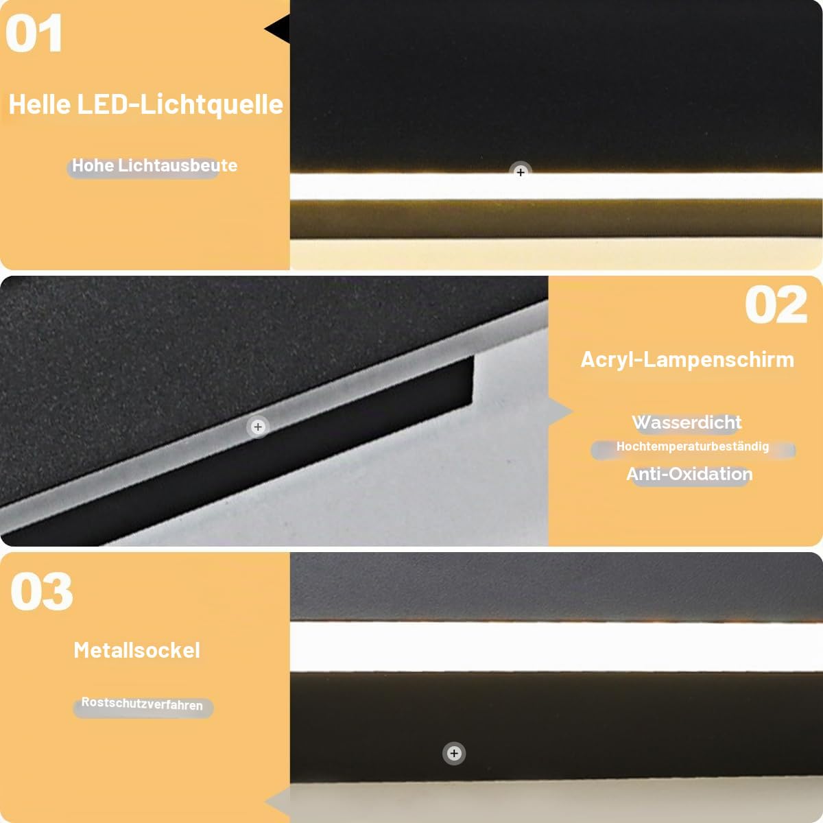 LED Wandleuchte Aussen,21W/100CM Lange Aussenlampe Wand | IP65 Wasserdicht,Warmweiß 3000K Außenwandleuchten für Gärten Villa Korridor Terrassenbeleuchtung, 110-240V,Schwarz