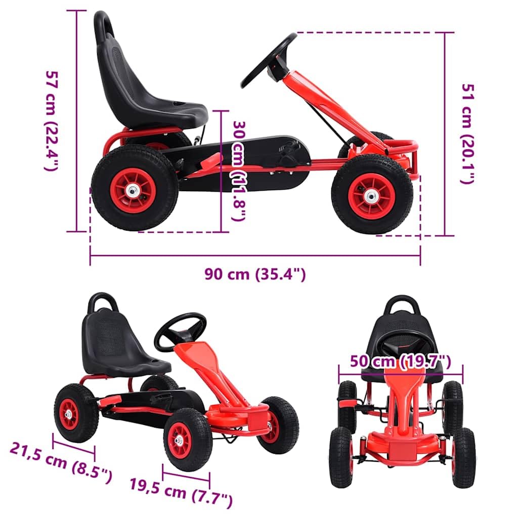 Mangloder Go-Kart a pedale con pneumatici rossi, per bambini dai 3 ai 6 anni, robusto veicolo per bambini con freni a mano, alloggiamento in ferro e plastica resistente, adatto per giardino e parco