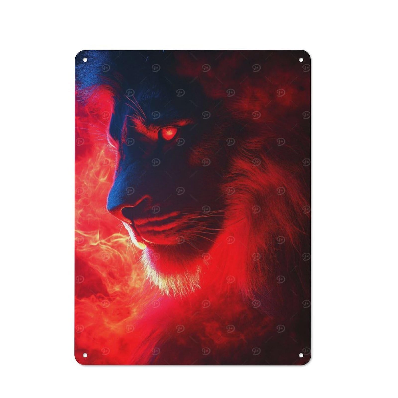 Junmoney Style-19 Tin Wall Plaque 40X30cm With Lion In Red And Blue Light For Workshop Wall, Housewarming Wall Decor For People Furnishing Workshop